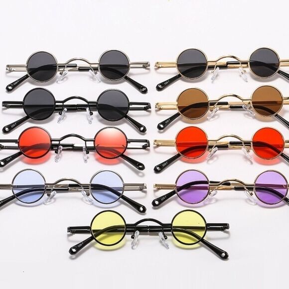 Brown Round Small Lens Gold Metal Frame Sunglasses Sunnies NEW - Picture 3 of 4